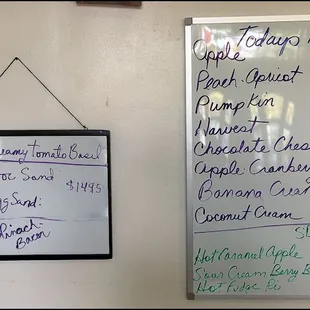 As you enter the restaurant, you'll be greeted by the selection of pies that are offered today.