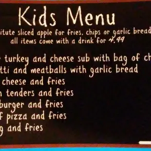 Kids menu
