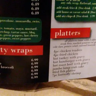 Menu: wraps, platters