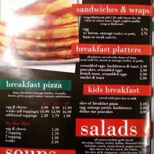 Breakfast menu