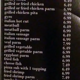 Menu subs