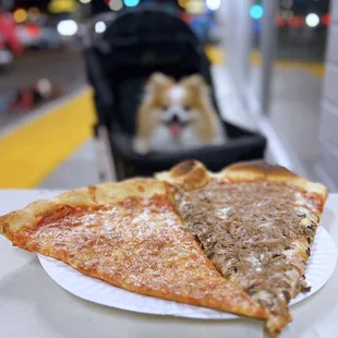 Slices! Cheese ($5.30) + Sausage &amp; Mushroom ($6.89?) + 8% Wellness Charge (not considered a tip)