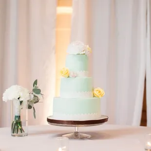 08.30.2015 - San Ramon, CA - Non-dairy coconut-cream cake with mint-green fondant and sugar flowers :)