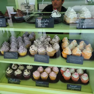 a display of cupcakes