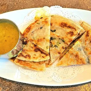 Green Onion Pancakes w/ curry dipping sauce