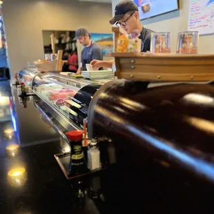 interior, sushi and sashimi