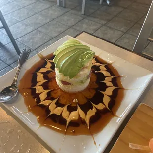 Crunchy Twin Tower - Tina langoustine, avocado, crunchies, spicy Mayo, eel sauce  sweet chili &amp; orange zest sauce