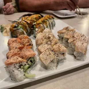 Off menu "Centex" roll in the back. NB roll on the right and River City roll on left. All tasty!