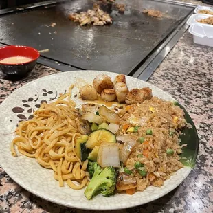 Shrimp  scallop and salmon hibachi