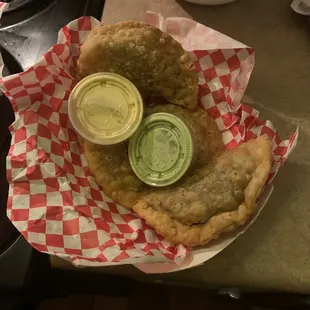 Chicken empanadas and beef empanadas