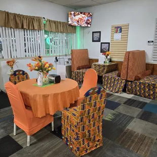 Colorful seats and tables