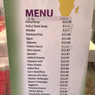 a menu for a restaurant