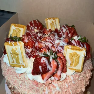 a strawberry shortcake in a box