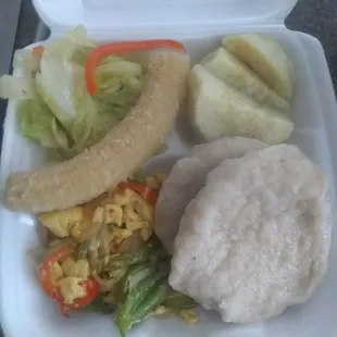 Salt Fish &amp; Ackee with Yam, Dumplings Green Banana and Cabbage