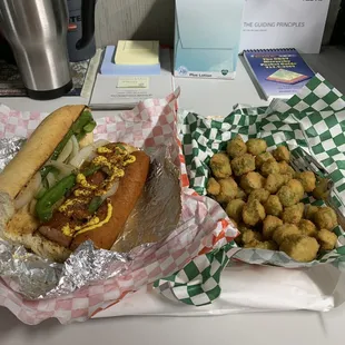 Spicy Sausage Po Boy and Cajun Fried Okra