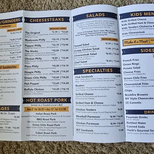 a menu for a restaurant