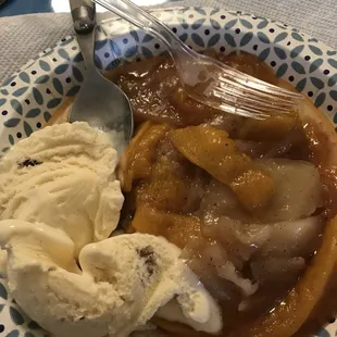 a plate of food and ice cream