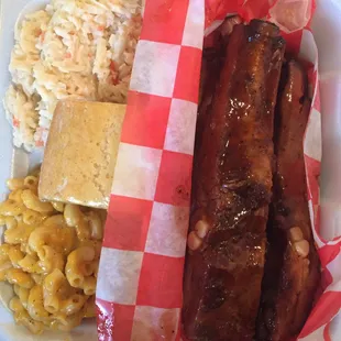 BBQ Ribs dinner with mac and cheesey and coleslaw
