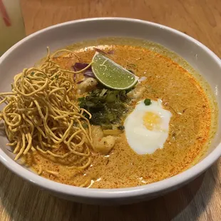 New dish here. Chiang Mai noodles.  With swimps