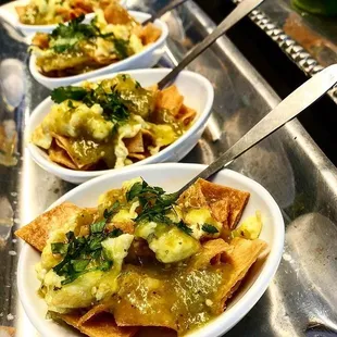 Appetizer Size Chilaquiles. #kosher #kosherfood #passedappetizers #appetizer #breakfast #chilaquilesverdes #catering #koshercaterers