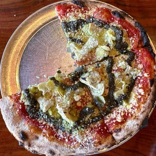 Artichoke pizza, so good I had to dive in before the pic
