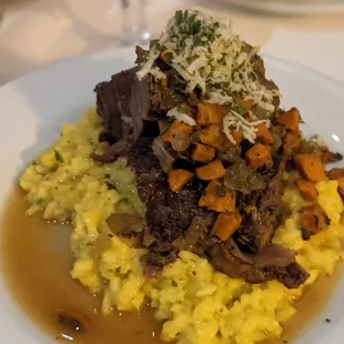 Sangiovese Braised Beef Short Rib saffron risotto and horseradish gremolata