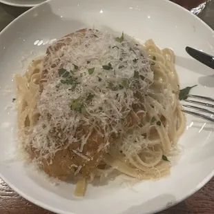 Paneed Chicken Fettuccine Alfredo
