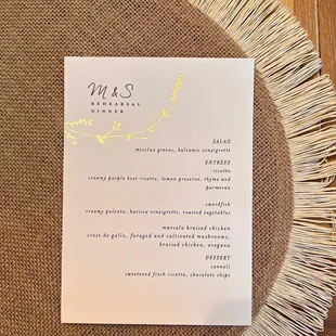 a menu on a table