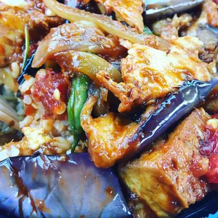 #A lunch eggplant fried with tofu over fried rice