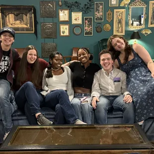 Our blue couches have quickly become a popular gathering spot for groups.