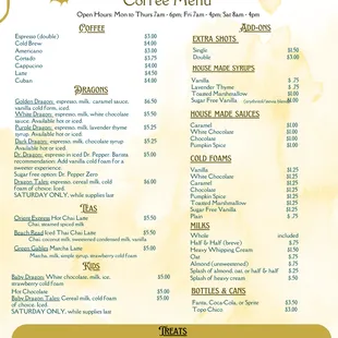 Our menu changes every 1 or 2 months depending on the season and its flavors, so come in to find out the most recent offerings!