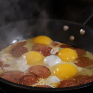 egg with sucuk, Turkish breakfast