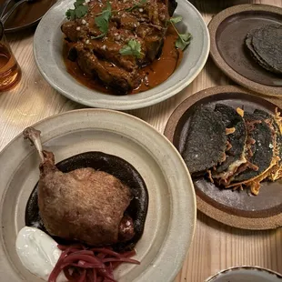 Crispy duck mole and lamb neck birria with quesadillas
