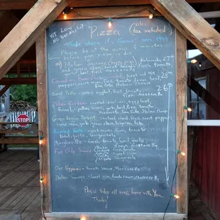 a blackboard with a list of ingredients