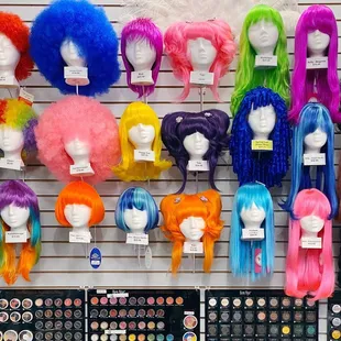 An assortment of our colorful wigs