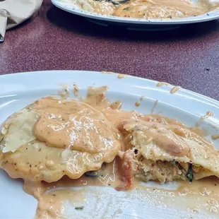 Lobster Ravioli in Vodka Sauce (only 2 ravioli because we split a dinner. Dinner comes with 5 ravioli)