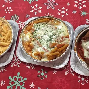 We ordered for Christmas Eve. There's penne alla vodka, baked ziti and a side of eggplant parmigiana. So delicious!