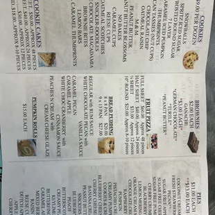 cookies, pies, etc. menu