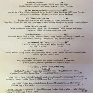 Lunch menu