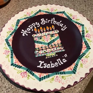 Final result- birthday plate with signatures from all the friends. This was really nice.