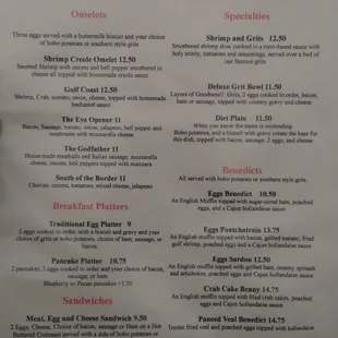 Menu as of September 2022
