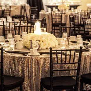One of our table settings.  She recommended the wedding linen company and we were pleased with all the options and quality.