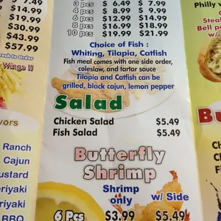 a menu for a fish meal