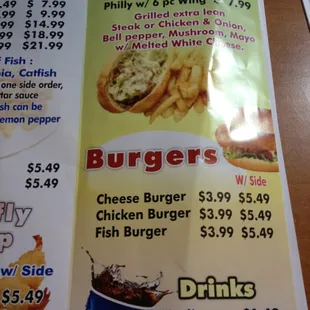 a menu for a fast food restaurant