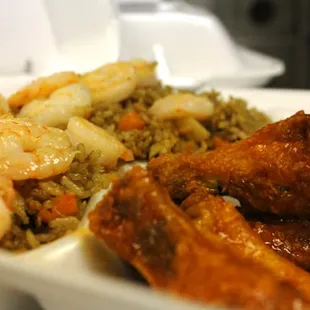 Hot wings with shrimp fried rice