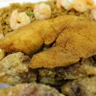 Fried tilapia with ranch wings and shrimp fried rice