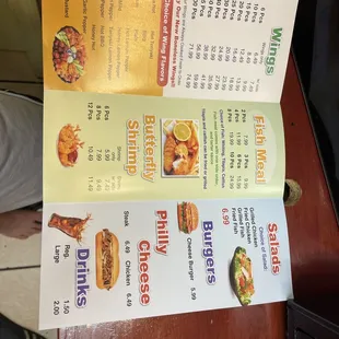 a menu for a fast food restaurant