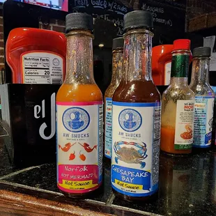 a variety of hot sauces