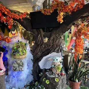 a tree with a tv on it