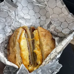 Breakfast sandwich (with sausage egg and cheese)